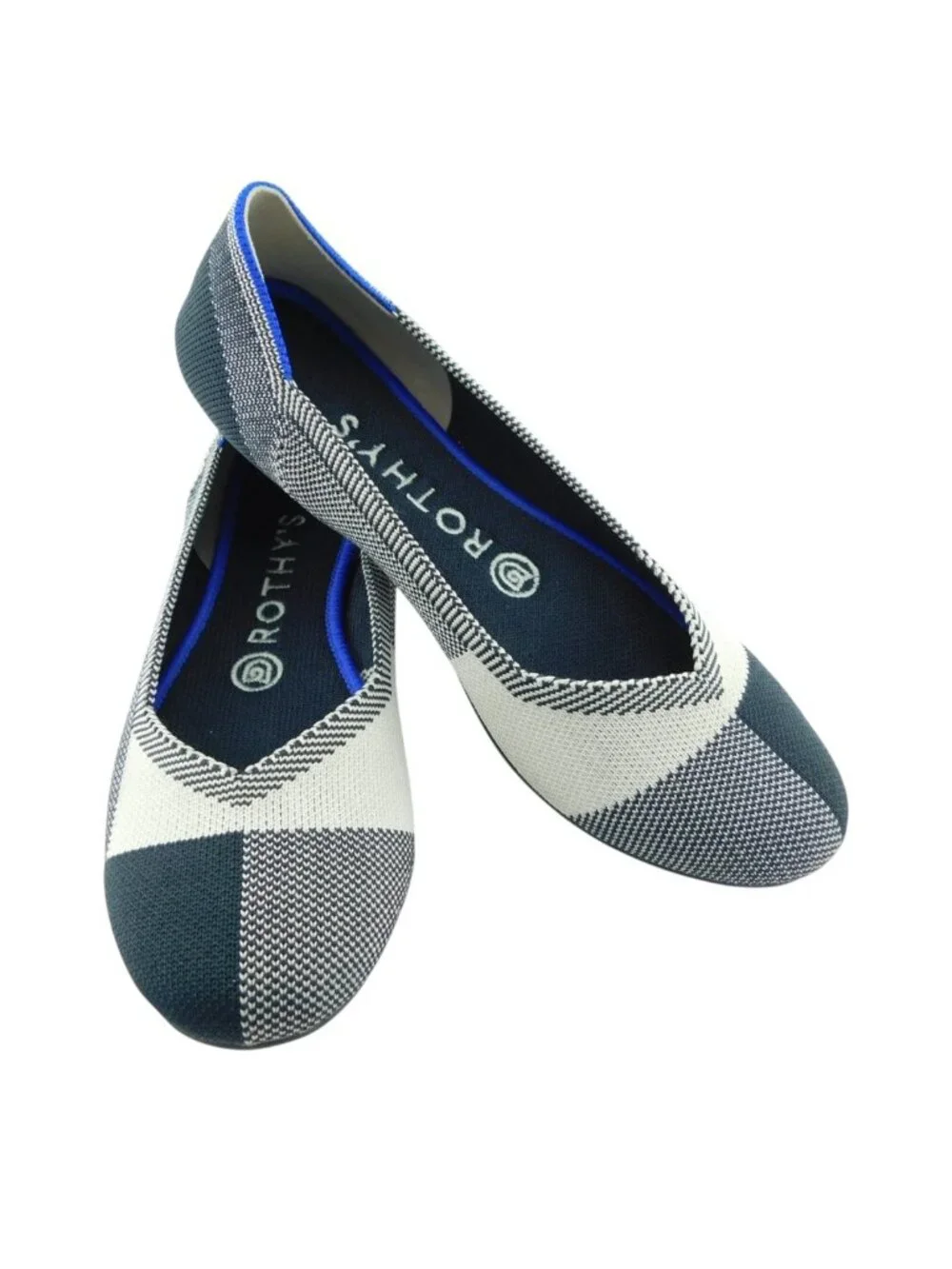 ROTHY'S Black Plaid Round Toe Ballet Flats 6.5